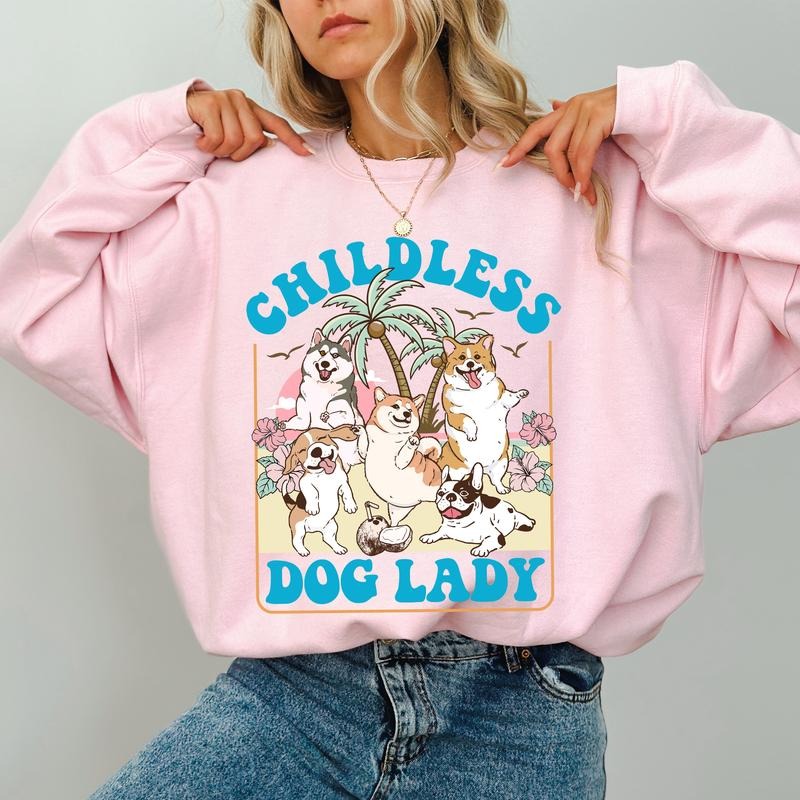 Childless Dog Lady Sweatshirt, Funny Coconut Tree Crewneck for Women, Feminism Sweater, Childless Dog Ladies Tops for Dog Mom, Reproductive Rights Sweatshirt, Comfy Long Sleeve Pullover, Oversized Womens Tops, Fall Casual Womenswear, Comfort Cotton Fabric