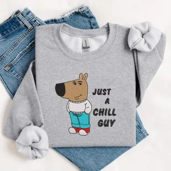 Chill Guy dog Sweatshirt, Funny Dog Cartoon Sweatshirt Casual Classic