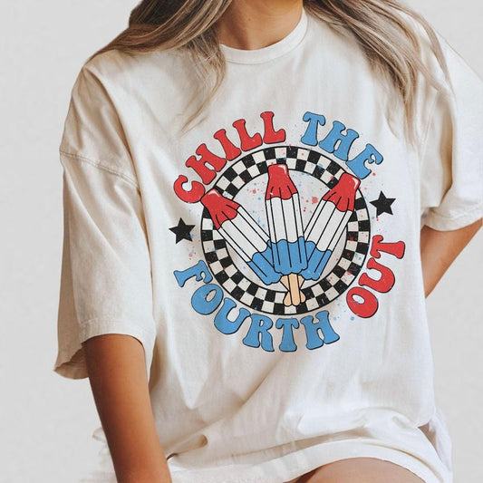 Chill The Fourth Out Shirt, Retro 4th of July Shirt, American Flag Shirt, USA Tshirt, Independence Day Outfit, 1776 America 4th of July Shirt, Comfort Women Shirt, Patriotic Shirt, Gift For American, Fourth of July Tshirt, 1776 Shirt Women Top
