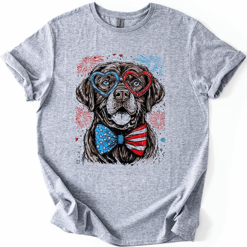 Chocolate Labrador, Lab Patriotic Dog, USA, America, Pet Lover, 4th of July, Soft Style T-Shirt, Soft Style Tee, Women's Graphic Tshirt