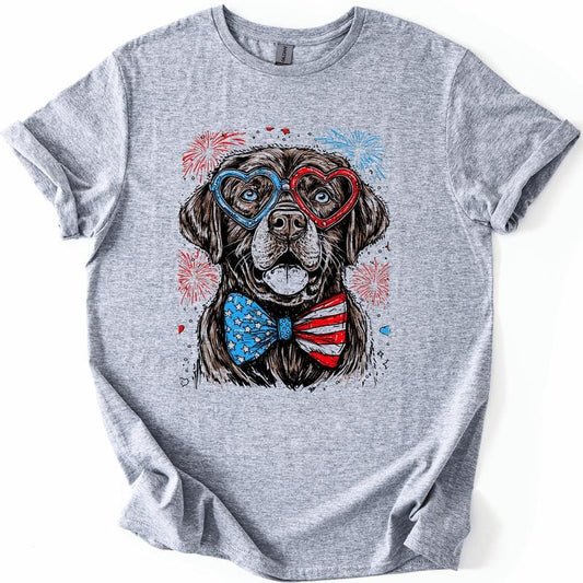 Chocolate Labrador, Lab Patriotic Dog, USA, America, Pet Lover, 4th of July, Soft Style T-Shirt, Soft Style Tee, Women's Graphic Tshirt