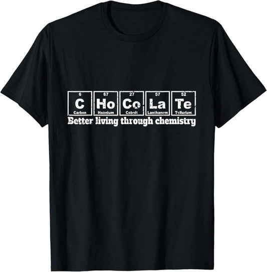 100% Cotton Funny Chemistry / Chocolate T-shirt "C-Ho-Co-La-Te" Element