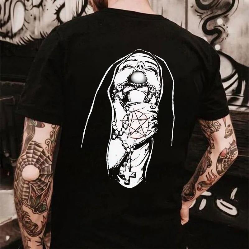 Chokehold Nun Religious Pattern Casual Black Print T-shirt -  Sweatshirt - Hoodie, Naughty Clothes Men Cotton, Funny Shirt, Streetwear Menswear