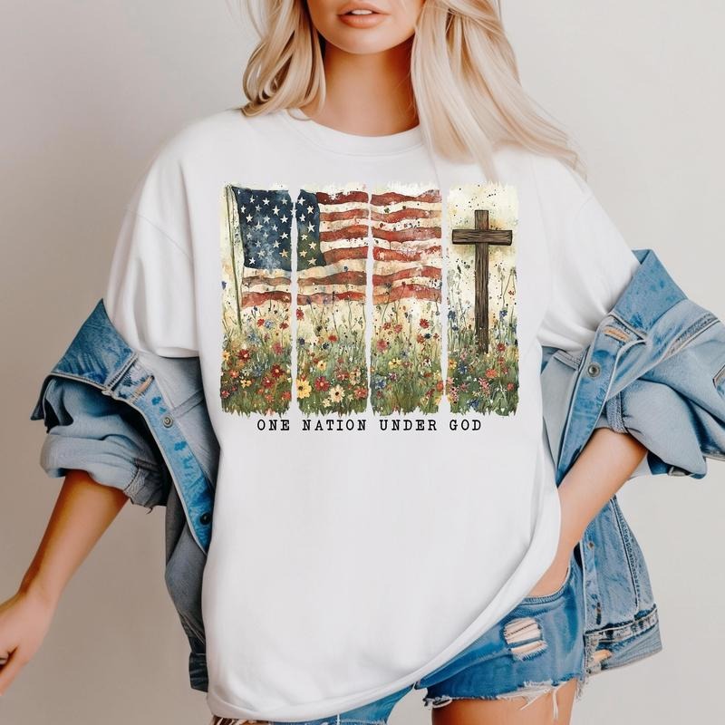 Christian 4th of July Shirt, 4th of July Christian Patriotic Graphic Tee, Faith and Freedom Shirt, American Flag Cross Shirt