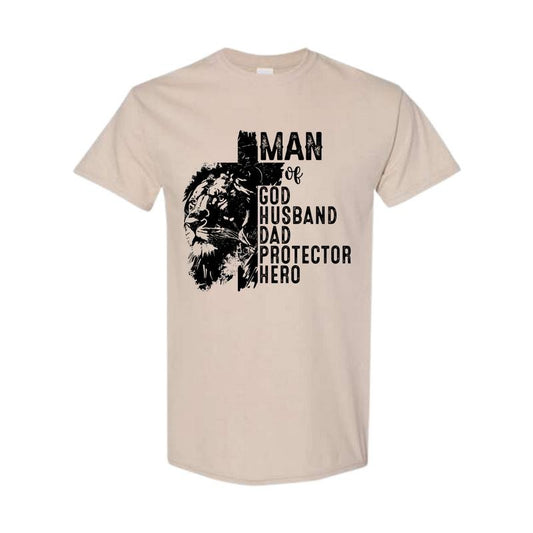 Christian Quotes Fathers Dafts, Man Of God Shirt, Retro Father's Day Gift, Protector Father Tee, Hero Dad Gift Shirt, Cotton Fabric Relaxed Fit Chic Style, Full Color, Full Size Classic Collar