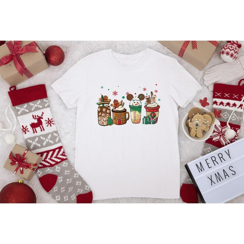 Christmas Coffee Tshirt Christmas T-shirt Coffee Lover Gift Worker Winter Christmas Snowman Latte Coffee Lover Cotton Menswear