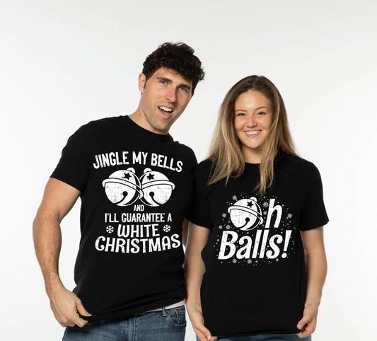 Christmas Couple Funny Shirts, Offensive Humor Funny Xmas Party, Jingle Bells Holiday Humorous Tee Shirts, Couple Xmas Gift, Unisex Short Sleeve Tee Shirt