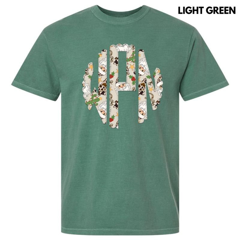 Christmas Cow Print Monogram Comfort Colors T-Shirt 'NLB'