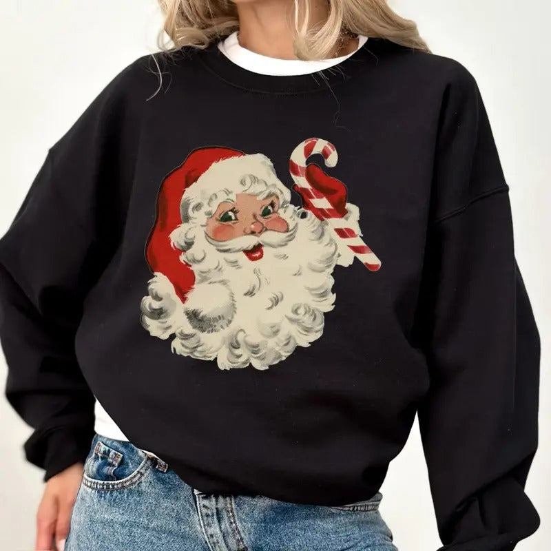 Christmas Crewneck Vintage Santa Sweatshirt, Retro Christmas Holiday
