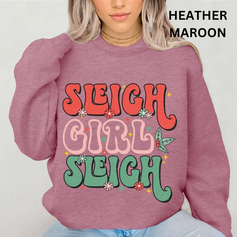 Christmas Crewneck, Sleigh Girl Sleigh Sweatshirt, Tis the Season Christmas Truck Sweatshirt, Winter Season Graphic, Casual Cotton Crewneck, Polyester, Oversized
