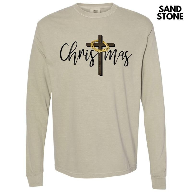 Christmas Cross Long Sleeve Comfort Colors T-Shirt 'NLB'