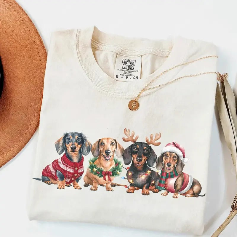 Christmas Dachshund Comfort Colors Shirt, Xmas Dog Owner Shirt, Doxie Mom Shirt, Dog Lover Gift Funny Holiday Cozy Winter