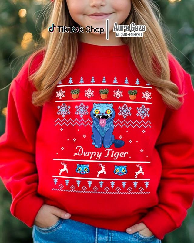 Christmas Derpy Tiger (Kid's Youth) Sweatshirt - KPop Demon Hunters Unisex Sweatshirt For Fan, KPop Demon Hunters Holidays Season