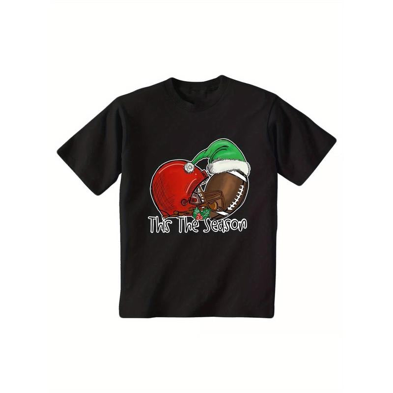 Christmas Football T-Shirt - 100% Cotton, Crew Neck, Short Sleeve, Festive Graphic Tee, Casual Fit, All-Season Comfort, Ideal Gift for Young Football Fans made in usa