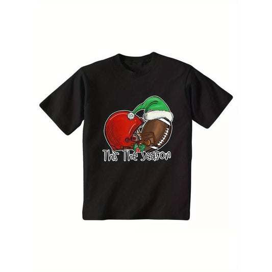 Christmas Football T-Shirt - 100% Cotton, Crew Neck, Short Sleeve, Festive Graphic Tee, Casual Fit, All-Season Comfort, Ideal Gift for Young Football Fans made in usa