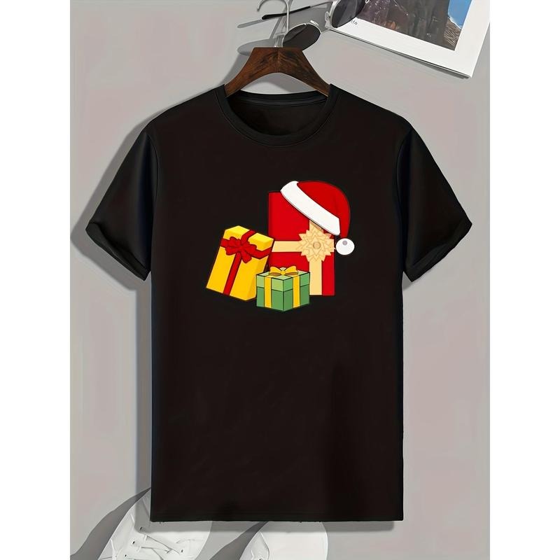 Christmas Gift Print, Men's Graphic T-shirt, Casual Comfy Tees For Summer, Mens Clothing made in usa