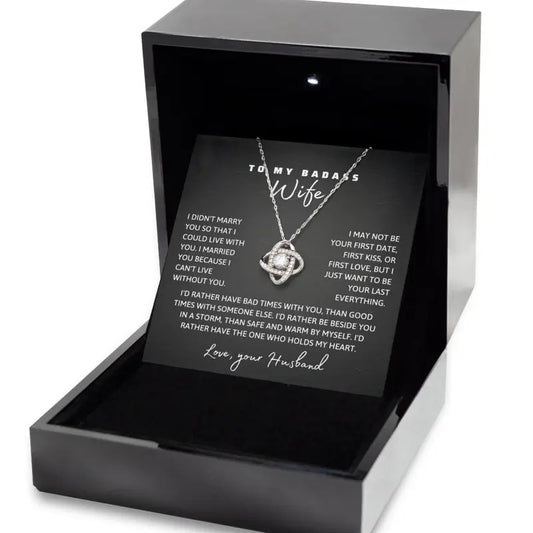 Christmas Gift To Badass Wife, Love Knot Necklace, Necklace Gift Wife, Christmas Jewelry, Badass Wife Birthday, Love Necklace With Message Card, Gift For Her, Necklace With Gift Box, Valentines Presents, Necklace Gift, Gifts For Valentines Day Vday