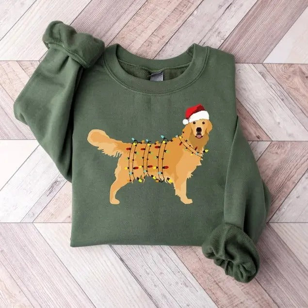 Christmas Golden Retriever Shirt, Happy New Year Dog Tshirt, Christmas Lights Tee, Christmas Dog Tee, Golden Mom Tshirt, Gift for Dog Lover