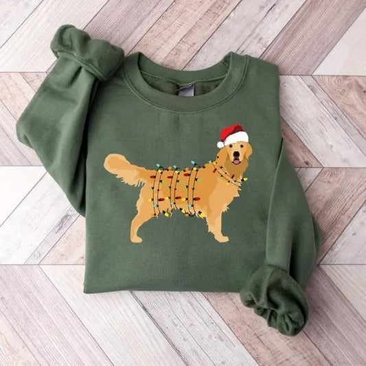 Christmas Golden Retriever Shirt, Happy New Year Dog Tshirt, Christmas Lights Tee, Christmas Dog Tee, Golden Mom Tshirt, Gift for Dog Lover