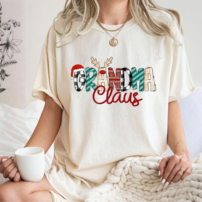 Christmas Grandma Shirt, Reindeer Grandma T Shirt, Cute Christmas Grandma Gift, Grandma Claus T Shirt, Unisex Short Sleeve Tee, Crewneck Top Womenswear Comfortable