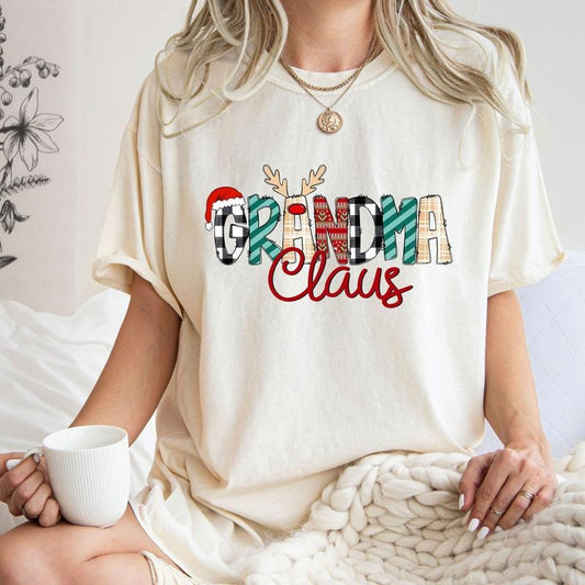 Christmas Grandma Shirt, Reindeer Grandma T Shirt, Cute Christmas Grandma Gift, Grandma Claus T Shirt, Unisex Short Sleeve Tee, Crewneck Top Womenswear Comfortable