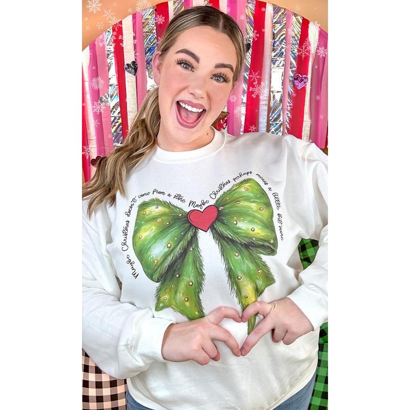 Christmas Green Bow Graphic Sweatshirt
