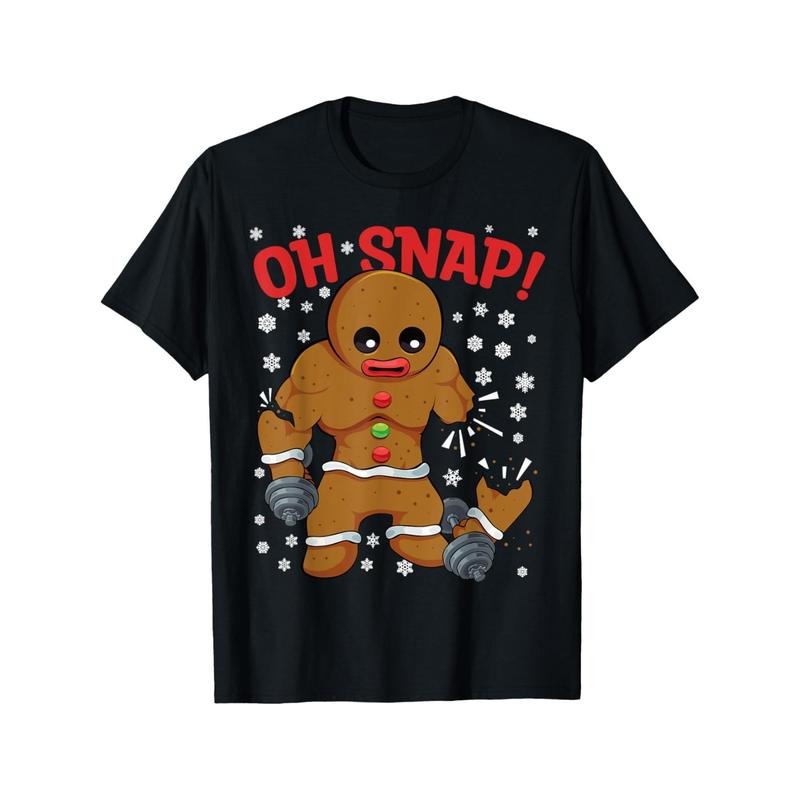 Christmas Gym Workout Men Gingerbread Man Oh Snap T-Shirt Summer Comfortable Casual Short Sleeve T-Shirt made in usa