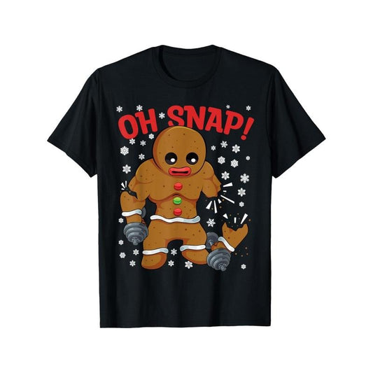 Christmas Gym Workout Men Gingerbread Man Oh Snap T-Shirt Summer Comfortable Casual Short Sleeve T-Shirt made in usa