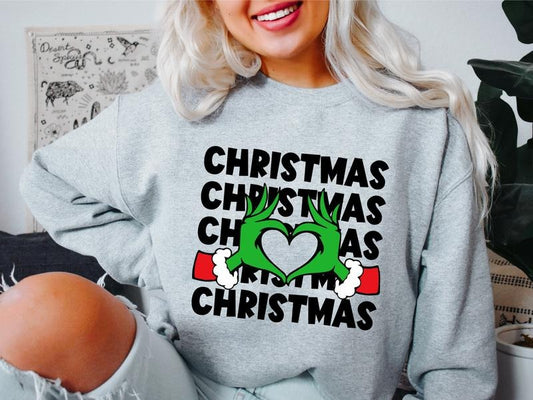 Christmas Heart Hands Sweatshirt, Matching Family Christmas Sweater, Funny X-mas Party Gift Hoodie, Holiday Vibes Winter Sweatshirt.