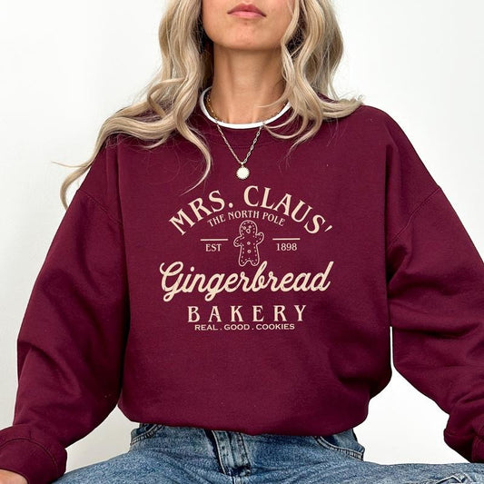 Christmas Mrs. Clause Gingerbread Sweatshirt, Christmas Bakery Crewneck, Gingerbread Bakery Sweater, Christmas Season Pullover Printed Sweatshirt