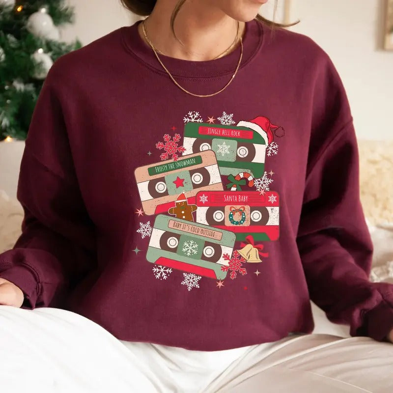 Christmas Music Cassette Tapes Sweatshirt, Christmas Song Tee Shirt, Cozy Christmas Music Sweater, Vintage Christmas Shirt