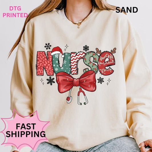 Christmas Nurse #2 Sweatshirt Winter Graphic Long Sleeve Casual Cotton Polyester Oversized sweatshirt - Comfort Crewneck Womenswear