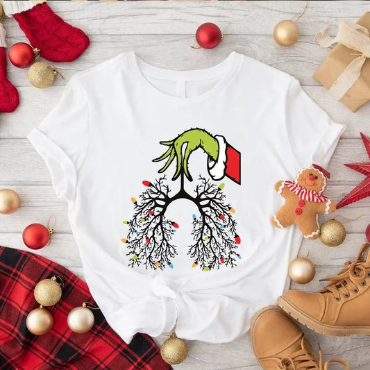 Christmas Nurse Sweatshirt Lung Christmas Lights Shirts Respiratory Therapist Tee Funny Pulmonologist X-mas T-shirt Nurse Christmas Gift