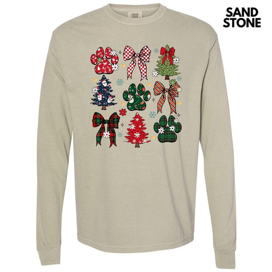 Christmas Paws Collage Long Sleeve Comfort Colors T-Shirt 'NLB'