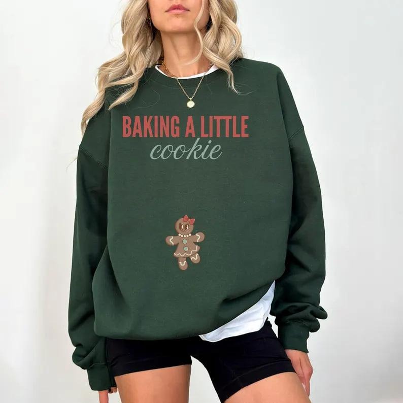 Christmas Pregnancy Announcement Sweatshirt, Xmas Maternity Sweater, Funny Mom To Be Crewneck, Ginger Bread Baby Shower, Pregnant Wife Tee