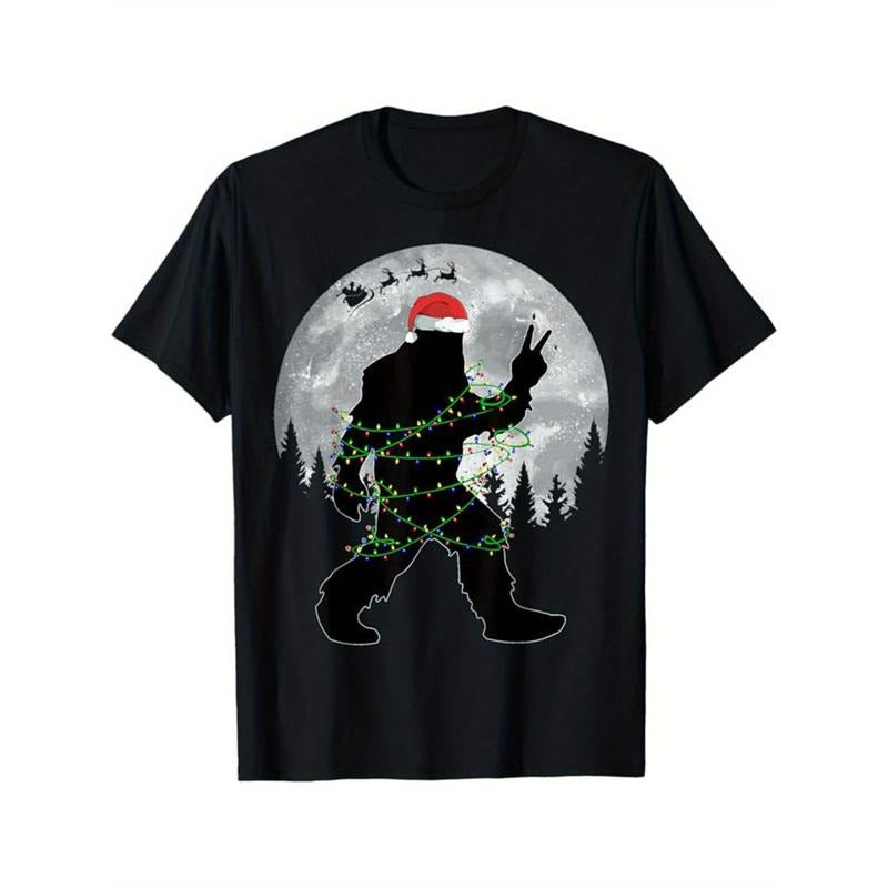Christmas Print, Men's Cotton T-shirt, Graphic Tee Men's Xmas Outdoor Clothes, Men's Clothing, Casual Short Sleeve Crew Neck T-shirt, Tops For Men, Gift For Men made in usa