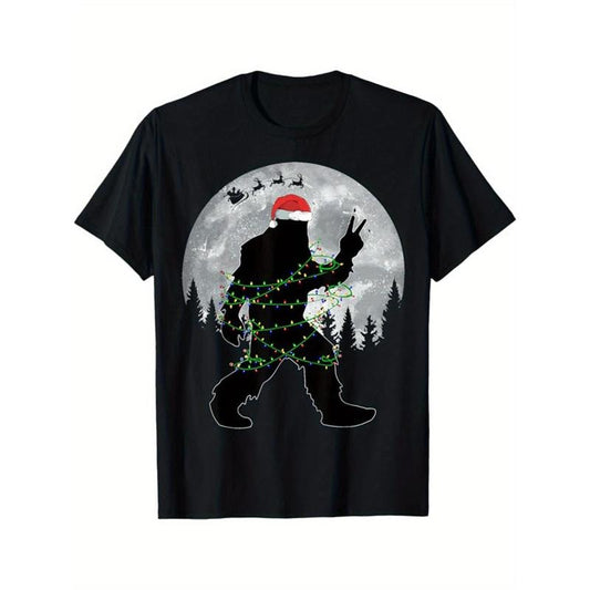 Christmas Print, Men's Cotton T-shirt, Graphic Tee Men's Xmas Outdoor Clothes, Men's Clothing, Casual Short Sleeve Crew Neck T-shirt, Tops For Men, Gift For Men made in usa