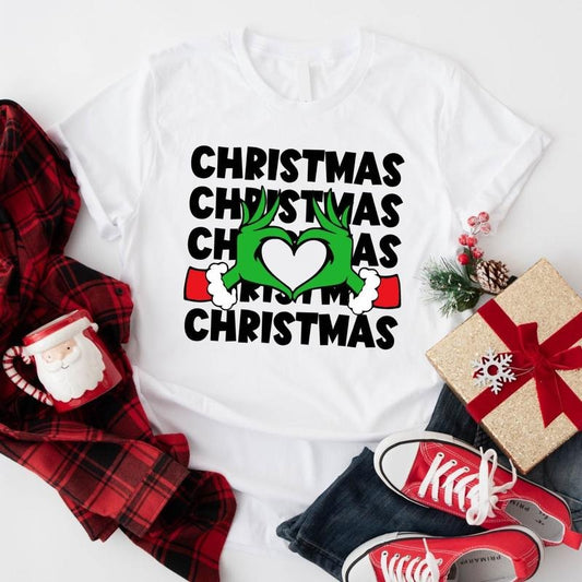 Christmas Shirt, Heart Hands X-mas T-Shirt, Matching Family Christmas Tee, Funny Christmas Gift Tee, Holiday Vibes Winter Tee.