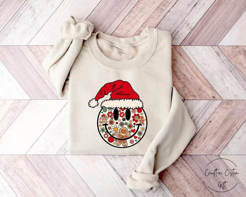 Christmas Smiley Face Sweatshirt, Retro Christmas Shirt, Happy Christmas Shirt, Smiley Face Shirt, Christmas Sweatshirt, Christmas Shirt