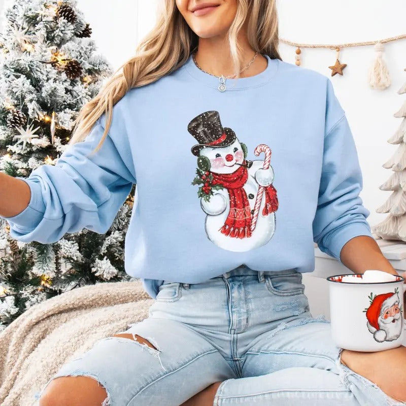 Christmas Snowman Sweatshirt, Christmas Sweatshirt, Snowman Shirt, Christmas Gifts, Christmas Crewneck, Christmas Shirts for Women Retro
