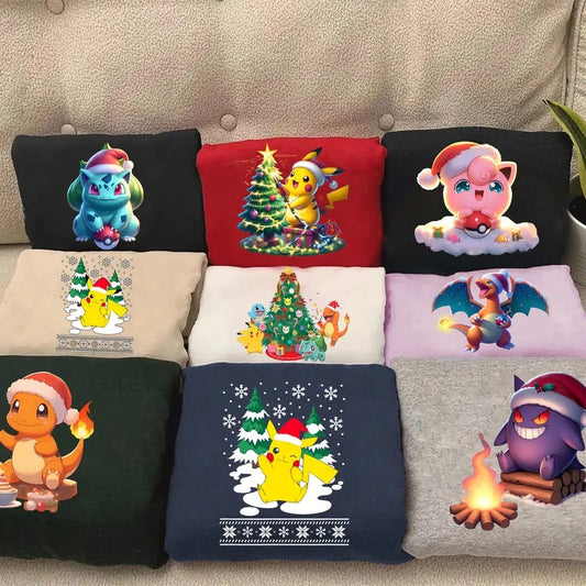 Christmas Sweatshirt, Anime Sweatshirt, Bulbasaur , Charmander Christmas, Gengar, Jigglypuff