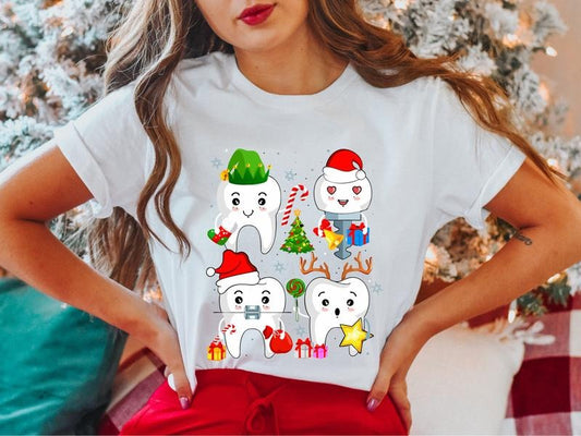 Christmas Teeth T-Shirt, Funny Christmas Dentist Shirt, Christmas Dental Squad Tee, Xmas Dentist Student Gifts Tee, Christmas Holiday Shirt.