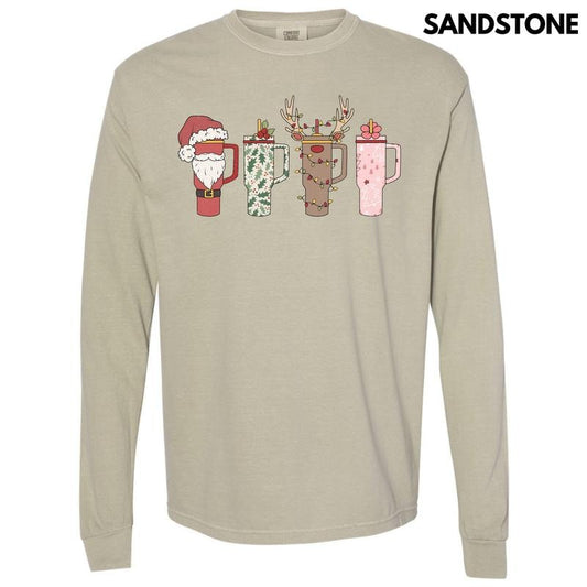 Christmas Theme Cups Long Sleeve Comfort Colors T-Shirt 'NLB'