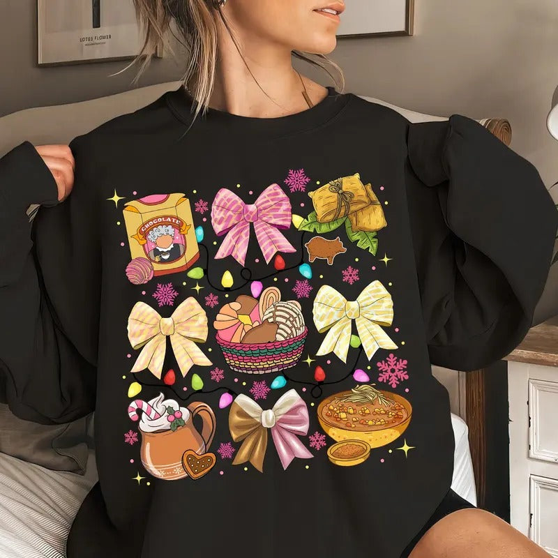 Christmas Tis The Season Mexican Christmas Tshirt Sweatshirt Hoodie, Pan Dulce Shirt, Mexican Chocolate, Pink Christmas, Unisex Sweater Pullover Tee