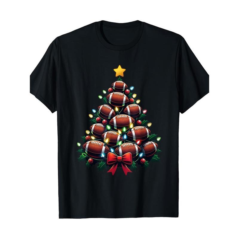 Christmas Tree American Football Lights Merry Xmas Pajama T-Shirt100% Cotton, 220g. made in usa