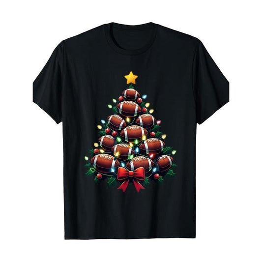 Christmas Tree American Football Lights Merry Xmas Pajama T-Shirt100% Cotton, 220g. made in usa