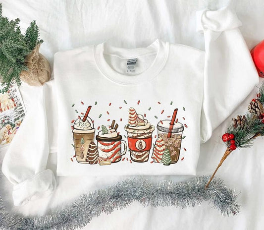 Christmas Tree Cake Coffee Hoodie, Christmas Coffee Lover Sweatshirt, Women Sweatshirt, Gift For Women, Peppermint Iced Latte Sweatshirt Clothes Comfort