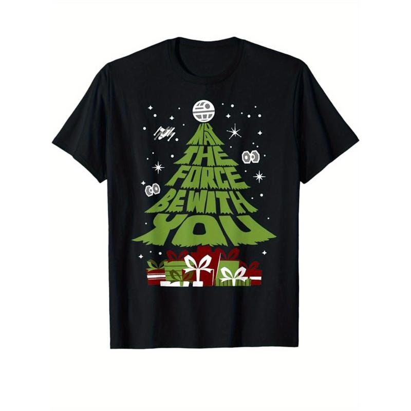 Christmas Tree Print Men's Cotton T-shirt, Graphic Tee Men's Xmas Outdoor Clothes, Men's Clothing, Casual Short Sleeve Crew Neck T-shirt, Tops For Men, Gift For Men made in usastyle{n002}2
