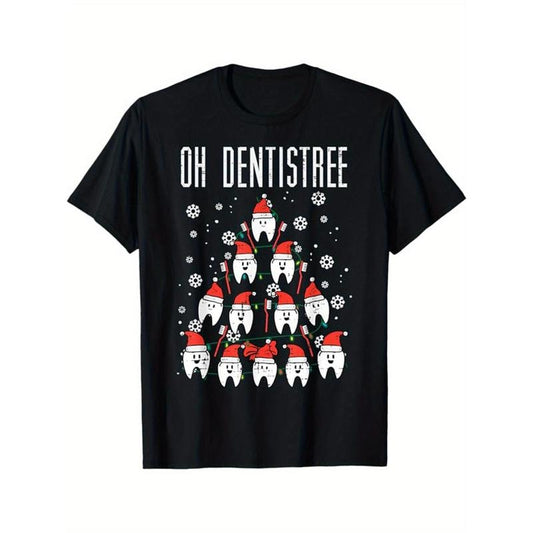 Christmas Tree Print Men's Cotton T-shirt, Graphic Tee Men's Xmas Outdoor Clothes, Men's Clothing, Casual Short Sleeve Crew Neck T-shirt, Tops For Men, Gift For Men made in usastyle{n002}6