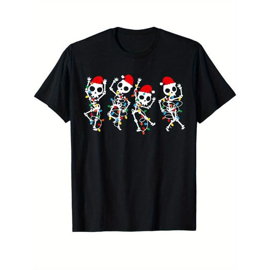 Christmas Tree Print Men's Cotton T-shirt, Graphic Tee Men's Xmas Outdoor Clothes, Men's Clothing, Casual Short Sleeve Crew Neck T-shirt, Tops For Men, Gift For Men made in usastyle{n002}8